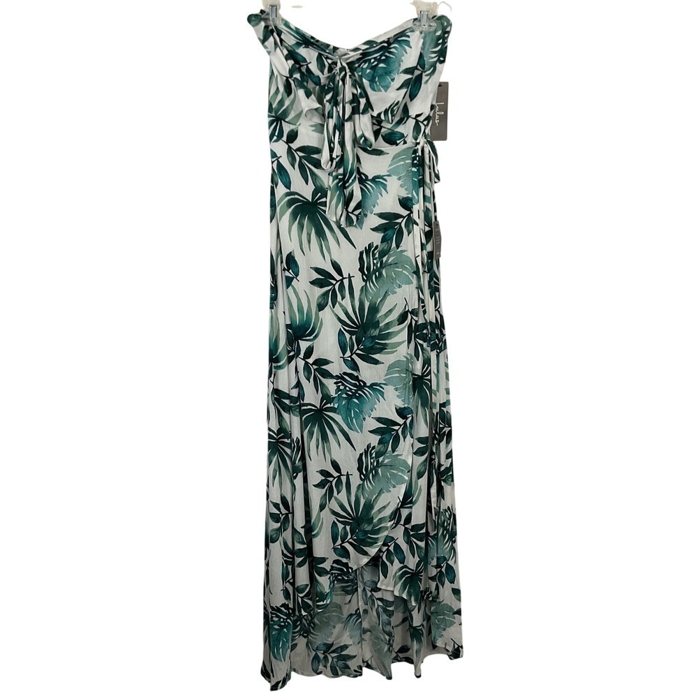 Lulus Marissa White And Green Leaf Print Halter Wrap Dress Size XS